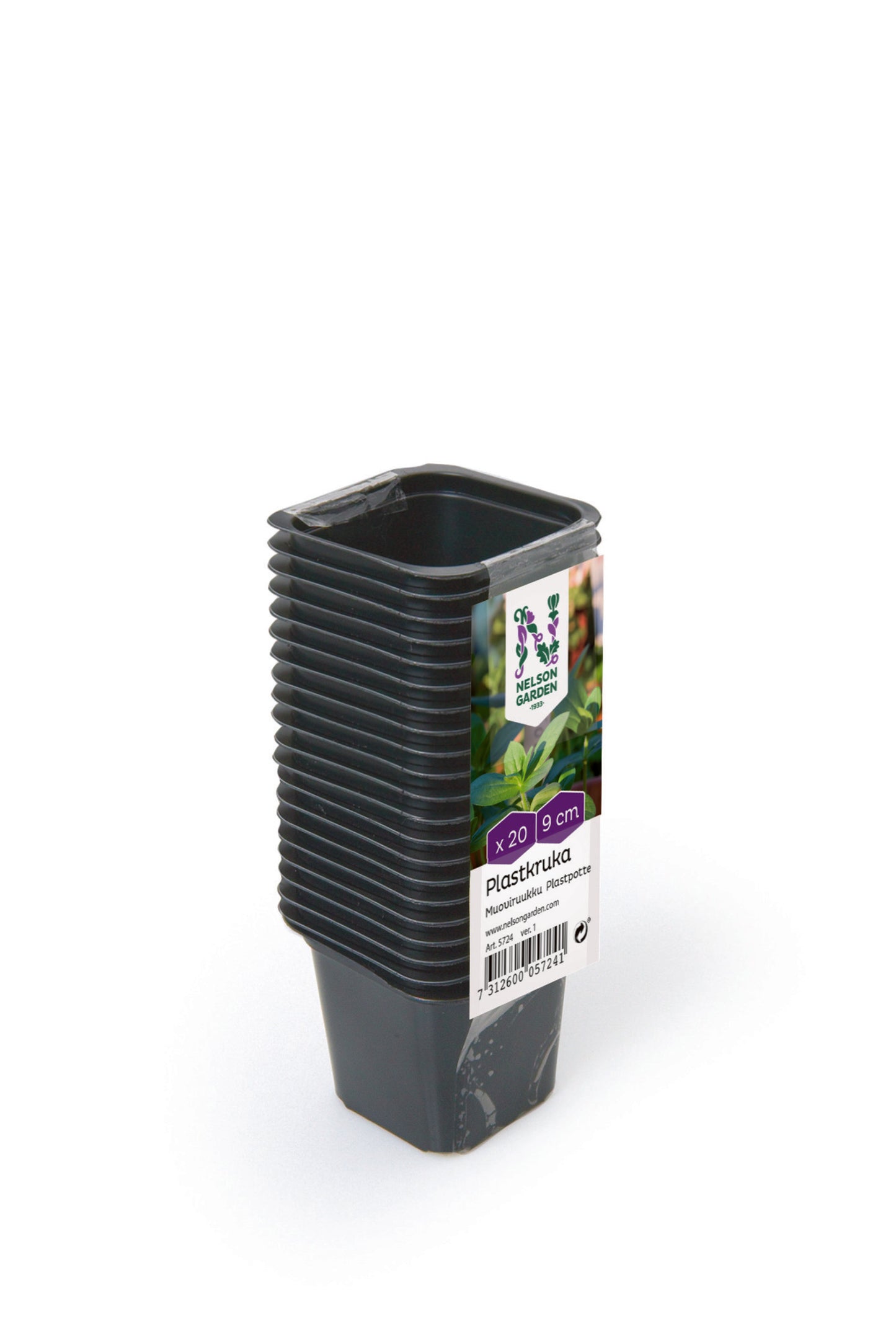 Fyrkantig Plastkruka svart 9cm 20-Pack