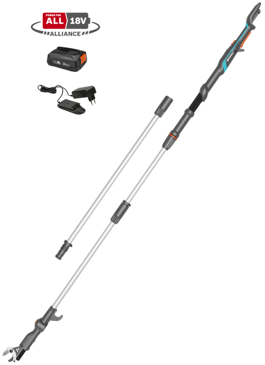 Batteridriven Teleskopisk Stångsax HighCut 360/18V P4A inkl. batteri och laddare