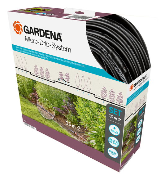 Micro-Drip bevattningsset för grönsaker/plantrader (15m)
