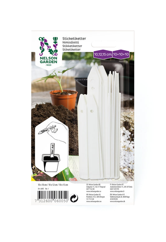 Sticketikett av plast i 3 storlekar 30-Pack
