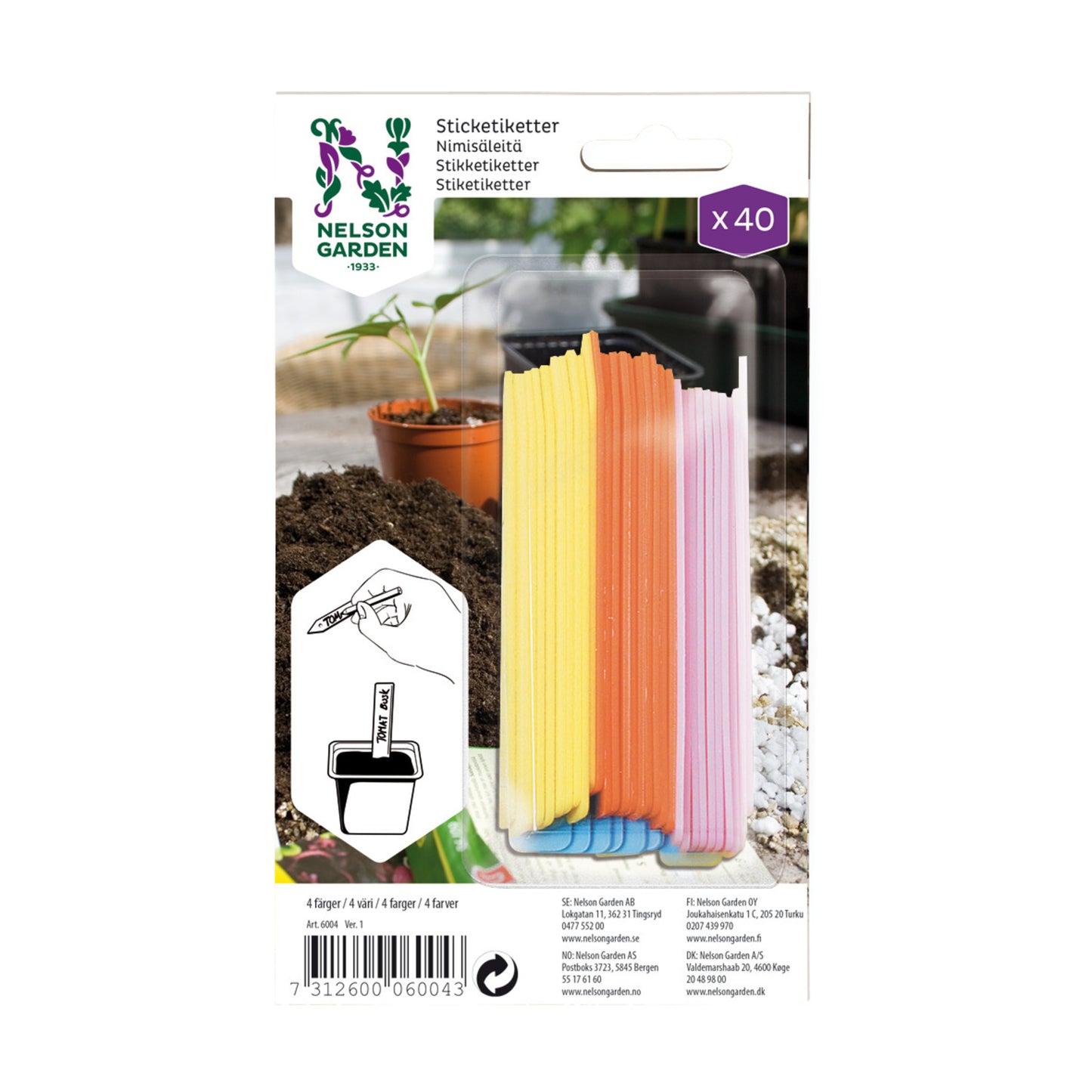 Sticketikett plast 4 färger 40-Pack
