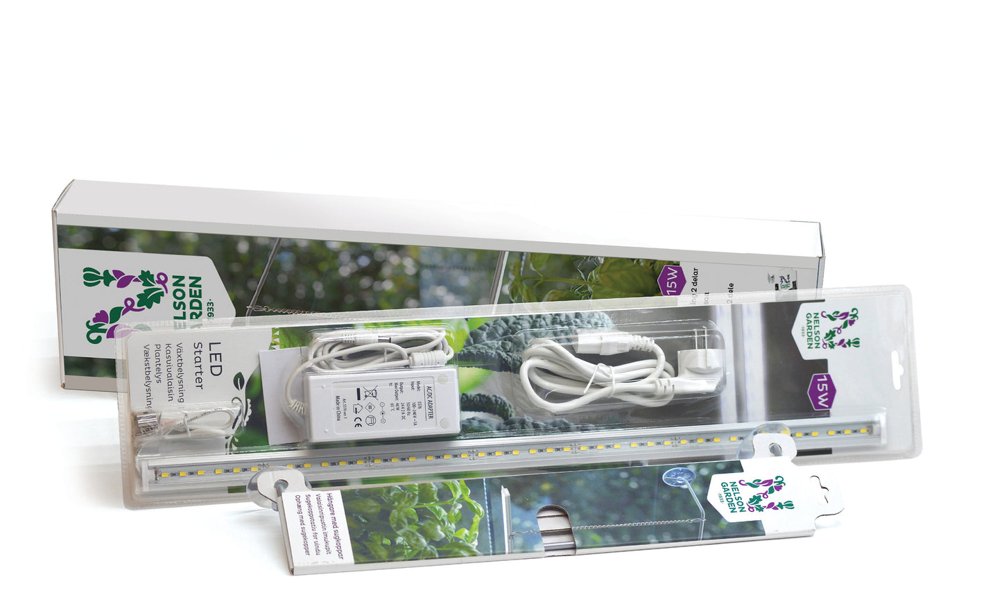 Växtbelysningspaket med LED-ramp och sugproppar
