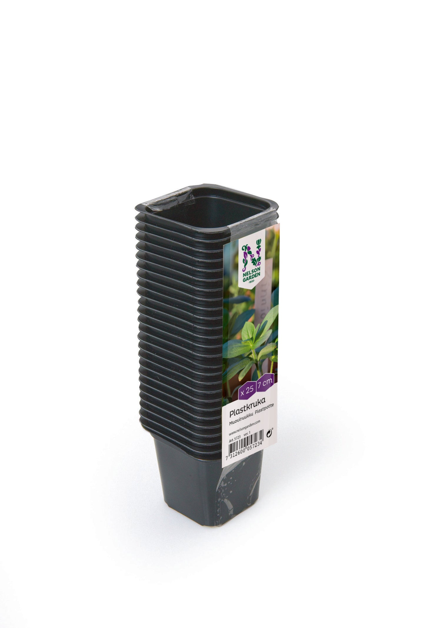 Fyrkantig Plastkruka svart 7cm 25-Pack