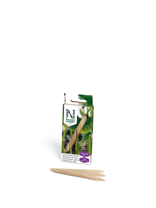 Sticketikett trä 10cm 24-Pack