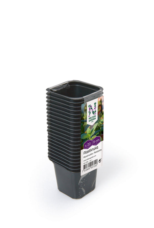 Fyrkantig Plastkruka svart 9cm 20-Pack