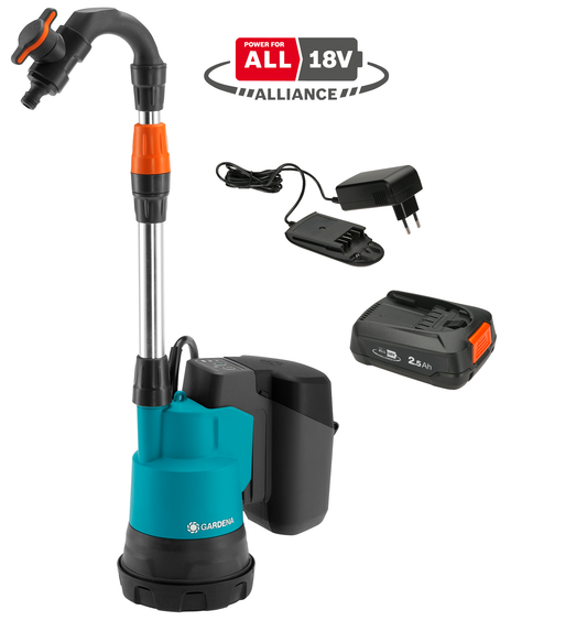 Batteridriven Pump för regnvattentunna 2000/2 18V P4A inkl. batteri och laddare
